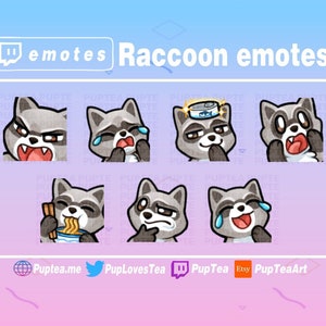 Paquete de 7 emoticones de mapache adorables para Twitch, YouTube y Discord (Set 2)