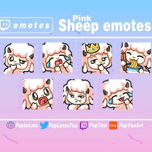 7x Cute Pink Sheep Emotes Pack for Twitch Youtube and Discord | Set 3