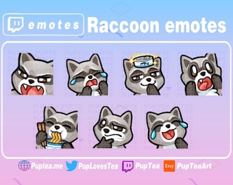 7x Cute Raccoon Emotes Pack for Twitch Youtube and Discord | Set 2