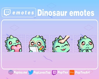 Paquete de 4 adorables emoticonos de dinosaurios para Twitch, YouTube y Discord.