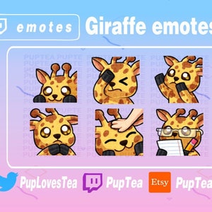6x Cute Giraffe Emotes Pack for Twitch Youtube and Discord | Set 2