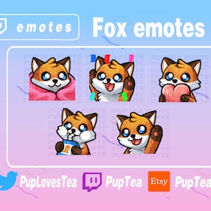 5x Cute Fox Emotes Pack for Twitch Youtube and Discord | Set 1