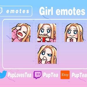 4x Blonde hair Blue eyes girl emotes | Chibi Girl Twitch and Discord Emotes pack | Set #2