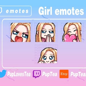 4x Blonde hair Blue eyes girl emotes | Chibi Girl Twitch and Discord Emotes pack | Set #1