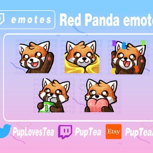 Paquete de 5 emoticones de panda rojo para Twitch, YouTube y Discord (1 unidad)
