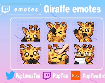 Paquete de 6 emoticonos de jirafa adorables para Twitch, YouTube y Discord / Conjunto 2