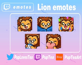 5x Cute Lion Emotes Pack for Twitch Youtube and Discord