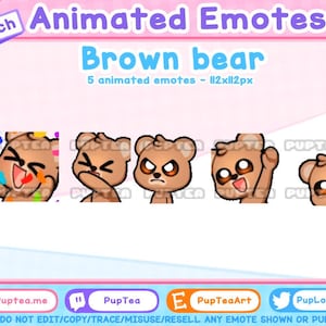 5x ANIMATED Brown Bear Emotes Pack | Animated Twitch and Discord Emotes | Set #1