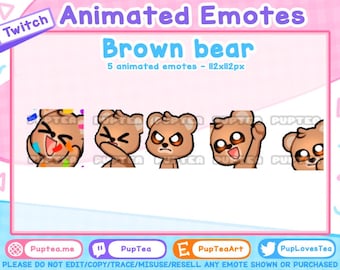 5x ANIMATED Brown Bear Emotes Pack | Animated Twitch and Discord Emotes | Set #1