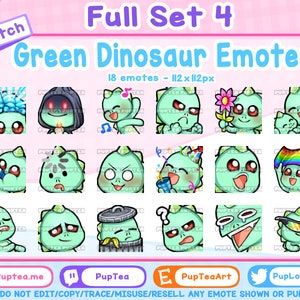 18x Cute Green Dinosaur Emotes Pack for Twitch Youtube and Discord | Full set 4