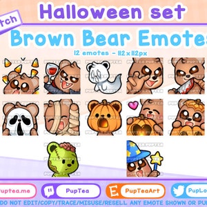 12x Cute Halloween Brown Bear Emotes Pack for Twitch Youtube and Discord | Holiday set