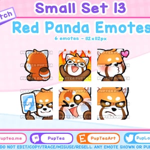 Paquete de 6 emoticones de panda rojo para Twitch, YouTube y Discord (set 13)