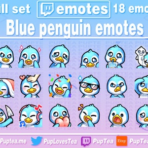 18x Cute Blue Penguin Emotes Pack for Twitch Youtube and Discord | Full Set 1