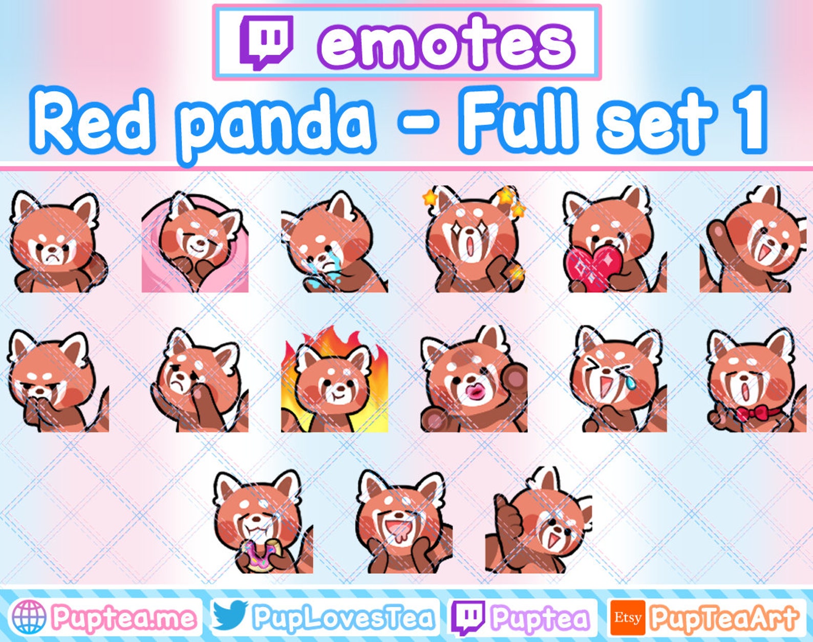 15x Cute Simple Red Panda Emotes Pack for Twitch Youtube and Discord ...