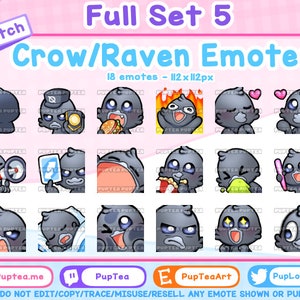 18x Cute Crow / Raven Emotes Pack for Twitch Youtube and Discord | Full set 5