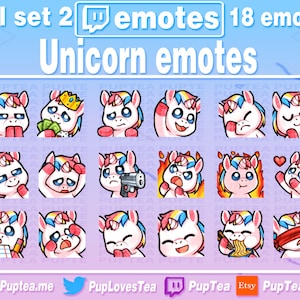 18x Cute Unicorn Emotes Pack for Twitch Youtube and Discord | Full set 2