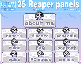25x Cute Skeleton Grim Reaper Twitch Panels / Twitch Streamer Panels