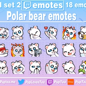 18x Cute Polar Bear Emotes Pack for Twitch Youtube and Discord | Full set 2