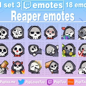 18x Cute Skeleton Grim Reaper Emotes Pack for Twitch Youtube and Discord | Full Set 3