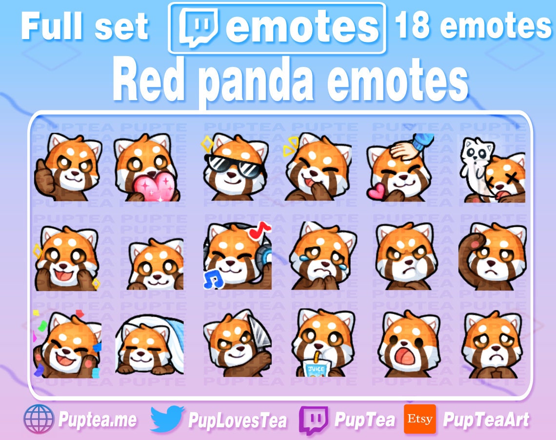 18x Cute Red Panda Emotes Pack for Twitch Youtube and Discord Etsy