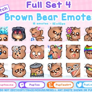 18x Cute Brown Bear Emotes Pack for Twitch Youtube and Discord | Full set 4