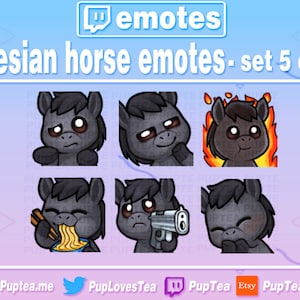 6x Cute Black Horse / Friesian Horse Pack for Twitch Youtube and Discord | Set 5