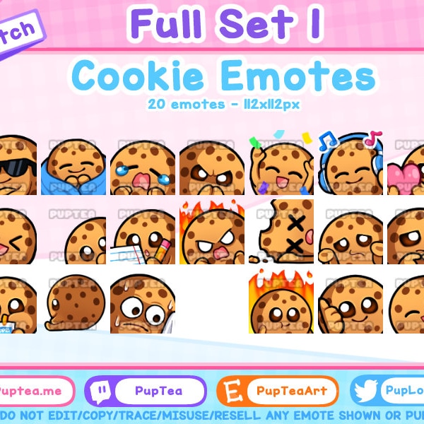 20x Cute Cookie Emotes Pack for Twitch Youtube and Discord | Full Set 1