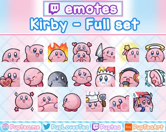 20x Cute Kirby Emotes Pack for Twitch Youtube and Discord | Full Set
