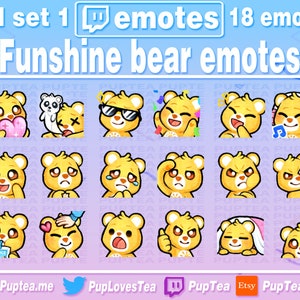 18x Cute Yellow Bear / Funshine Care Bear Emotes Pack for Twitch Youtube and Discord | Full Set 1