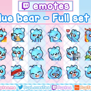 18x Cute Blue Bear Emotes Pack for Twitch Youtube and Discord | Full Set 2