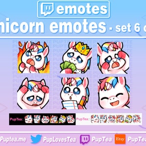 6x Cute Unicorn Emotes Pack for Twitch Youtube and Discord | Set 6