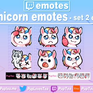 6x Cute Unicorn Emotes Pack for Twitch Youtube and Discord | Set 2
