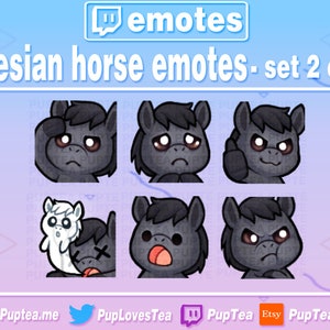 6x Cute Black Horse / Friesian Horse Pack for Twitch Youtube and Discord | Set 2