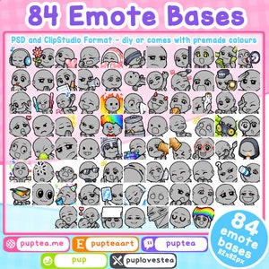 84 x schattige emotebases voor Twitch, YouTube of Discord | Emote-basispakket | Teken je eigen emotes | Emotesjabloon