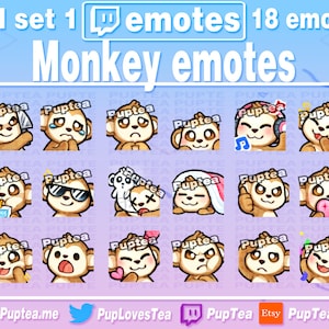 18x Pakiet emotikonek Cute Monkey dla Twitch Youtube i Discord | Pełny zestaw 1