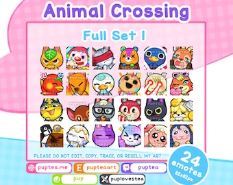 24x Cute Animal Crossing Emotes Pack for Twitch Youtube and Discord | Full set 1