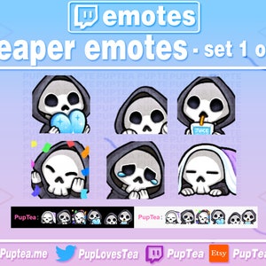 6x Cute Skeleton Grim Reaper Emotes Pack for Twitch Youtube and Discord | Set 1