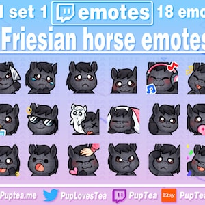 18x Cute Black Horse / Friesian Horse Pack for Twitch Youtube and Discord | Full Set 1