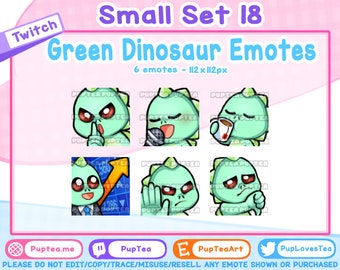 Paquete de 6 emoticonos de dinosaurios verdes adorables para Twitch, YouTube y Discord / Conjunto 18