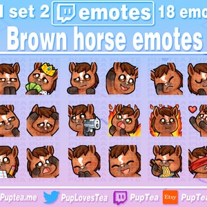 18x Cute Brown Horse Emotes Pack for Twitch Youtube and Discord | Full set 2