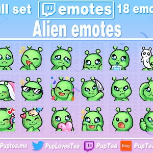 Pacchetto di 18 emoticon aliene carine per Twitch, Youtube e Discord / Set completo 1