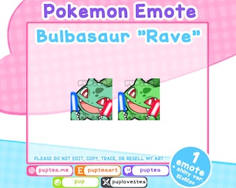 Pokemon Twitch and Discord emote | Bulbasaur Rave / Glow Sticks Emote