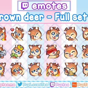18x Cute Brown Deer Emotes Pack for Twitch Youtube and Discord | Full Set 2