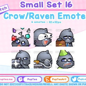 6x Cute Crow / Raven Emotes Pack for Twitch Youtube and Discord | Set 16