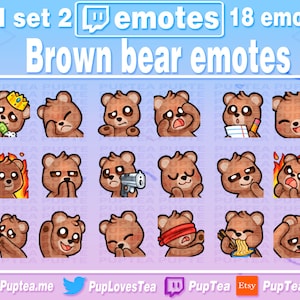 18x Cute Brown Bear Emotes Pack for Twitch Youtube and Discord | Full set 2