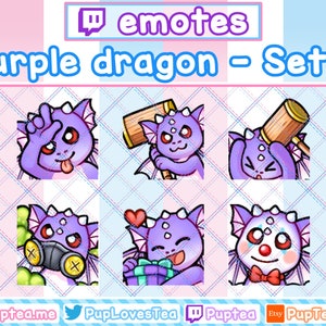 6x Cute Purple Dragon Emotes Pack for Twitch Youtube and Discord | Set 7