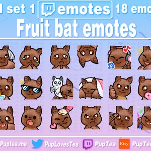 18x Cute Fruit Bat Emotes Pack for Twitch Youtube and Discord | Full Set 1