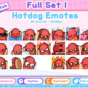 20x Cute Hotdog Emotes Pack for Twitch Youtube and Discord | Full Set 1