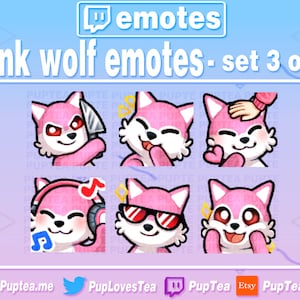 6x Cute Pink Wolf Emotes Pack for Twitch Youtube and Discord | Set 3