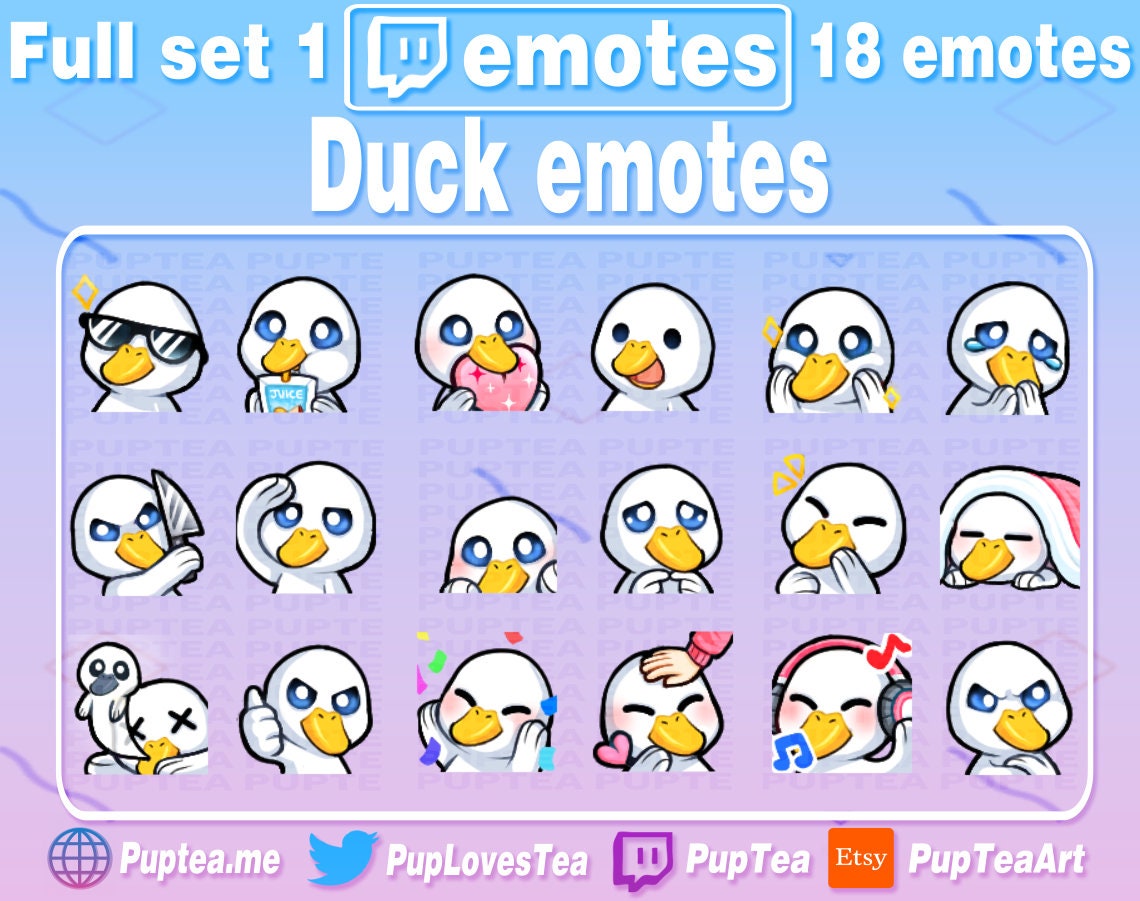 18x Cute Duck Emotes Pack for Twitch Youtube and Discord Full Set 1 Etsy